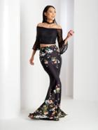 Clarisse Prom - 3566 Lace Bell Sleeve Floral Prom Dress