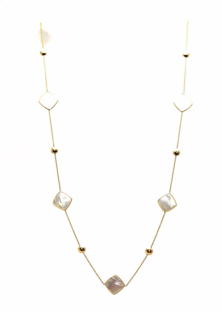 Tresor Collection - Pearl Flat Square Long Necklace In 18k Yellow Gold