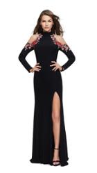 La Femme - 25807 Floral Applique Long Sleeve Sheath Dress