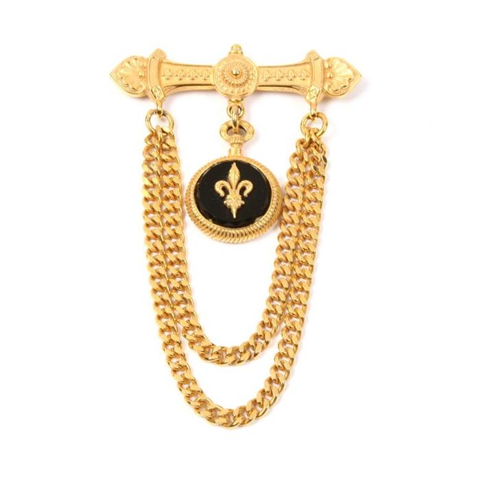 Ben-amun - Royal Charm Dark Stone Chain Layer Gold Pin