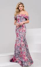 Jovani - 49982 Off-shoulder Floral Print Evening Gown