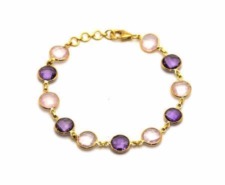 Tresor Collection - Amethyst Round And Rose Quartz Round Bracelet In 18k Yg