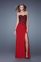 La Femme - 20719 Beaded Lace Strapless Slit Gown