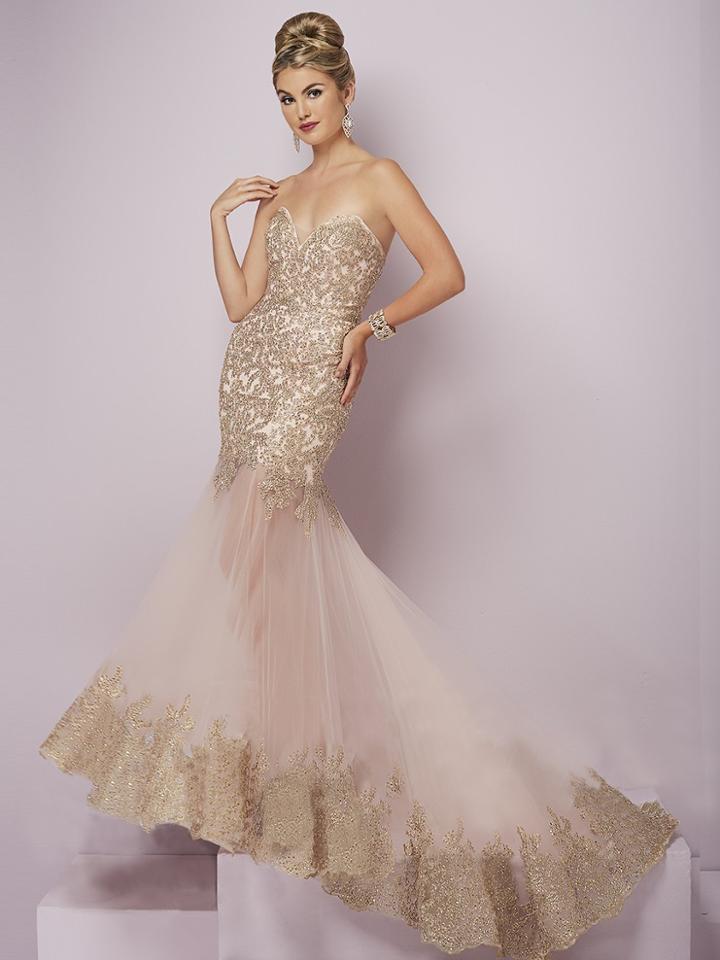 Tiffany Designs - 46096 Strapless Metallic Lace Mermaid Gown