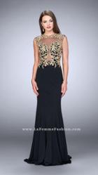 Gigi - Gilt-embroidered Illusion Long Evening Gown 24054