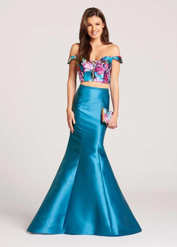Ellie Wilde - Ew118002 Floral Print Two Piece Ruffled Mermaid Dress