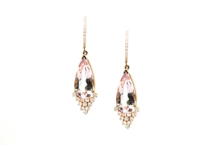 Tresor Collection - 18k Rose Gold Morganite And Diamond Tear Drop Earrings