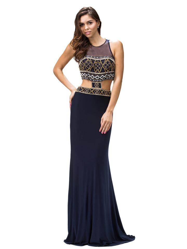 Ravishing Bead Embellished Illusion Neck Fit And Flare Dress