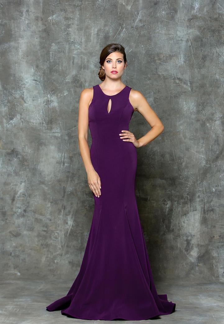 Glow By Colors - G718 Crepe Jewel Neck Trumpet Dress