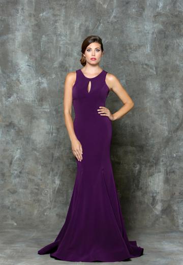 Glow By Colors - G718 Crepe Jewel Neck Trumpet Dress