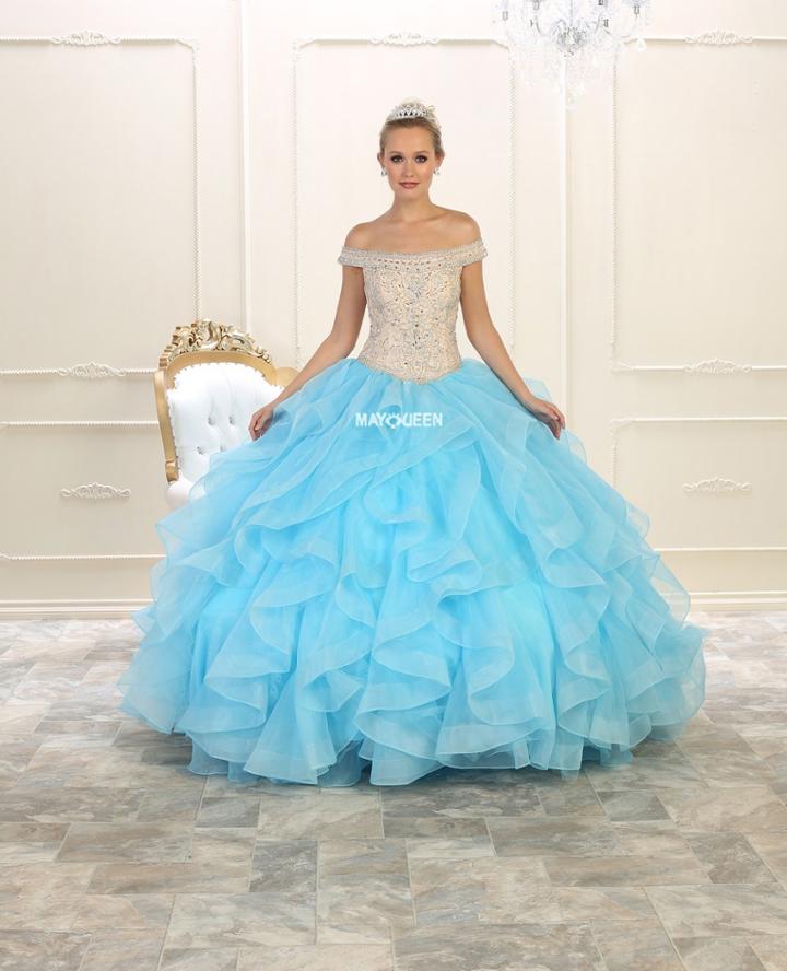 May Queen - Beaded Off-shoulder Ruffled Ballgown