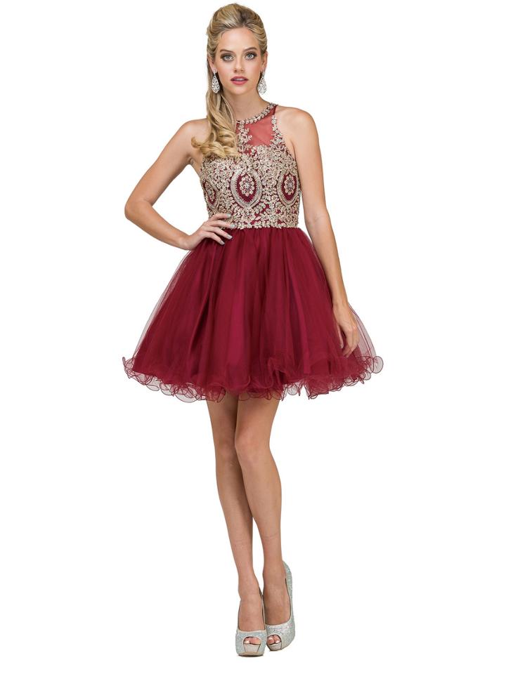 Dancing Queen - 2156 Halter Floral Appliques Tulle Cocktail Dress