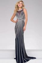 Jovani - Sleeveless Long Fitted Beaded Prom Dress 41348
