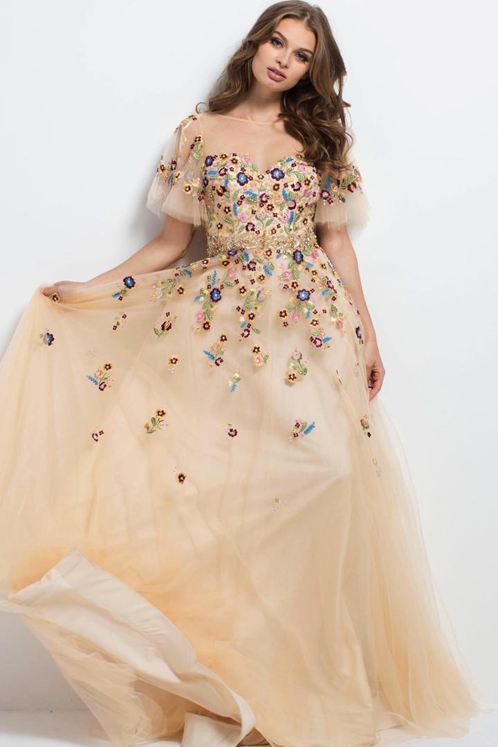 Jovani - 45820 Embroidered Illusion Bateau A-line Dress