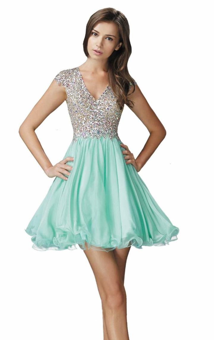 Elizabeth K - Sequined V Neck Cocktail Dress Gs2151