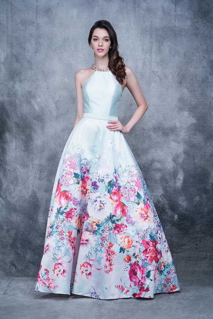 Nina Canacci - 1386 Beaded Halter Neck Floral Ballgown