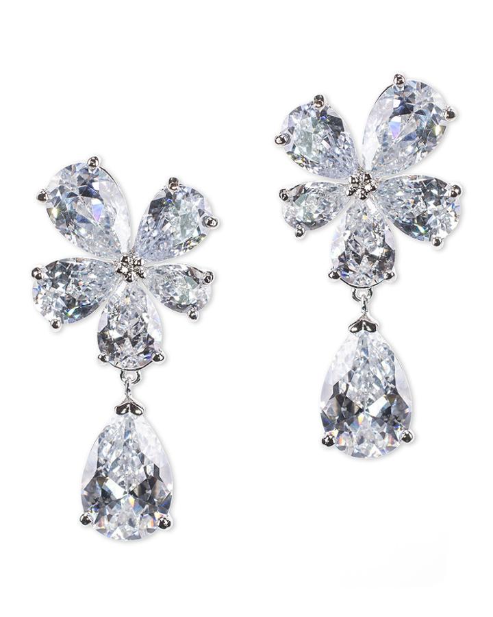 Cz By Kenneth Jay Lane - Floral Pear Drop Pierced Earring