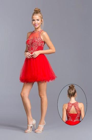 Aspeed - S1954 Bedazzled Illusion Halter Homecoming Dress