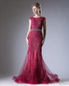 Cinderella Divine - Floral Applied Sheer Bateau Mermaid Dress