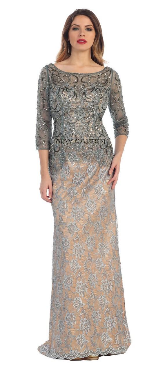 Long Sleeve Beaded Lace Sheath Dress