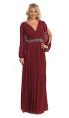 May Queen - Split Bishop Sleeve V Neck Chiffon Long Gown Mq1020