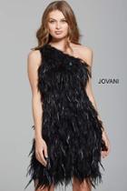 Jovani - 63421 Asymmetric Neckline Feathery Cocktail Dress