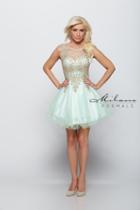 Milano Formals - Scooped Neck Beaded Laced Illusion Bodice Short Dress E1844