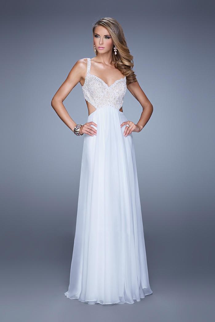 La Femme - 20710 Ornate Lace Cutout A-line Gown