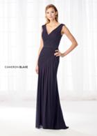 Cameron Blake - 218603 Stretch Mesh Pleated V-neckline Formal Gown