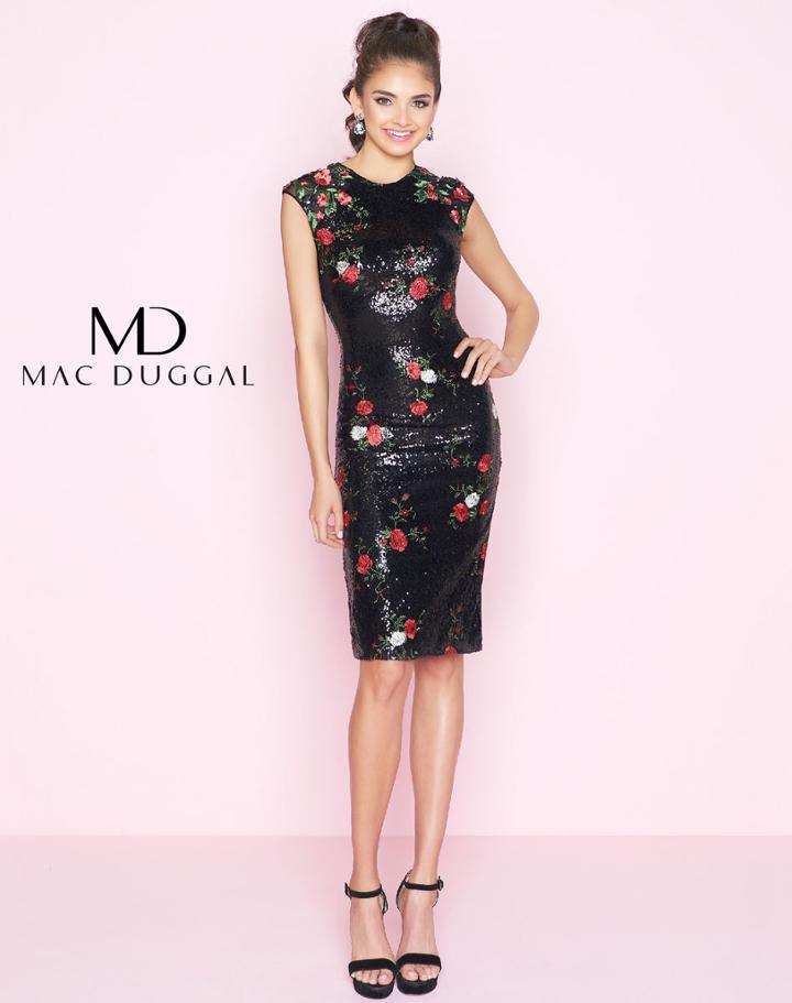 Mac Duggal - 40857n Floral Embroidered Sequin Knee Length Dress