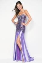 Blush - Strapless Sequined Long Gown With Slit 9601