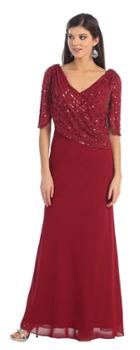 May Queen - Half Sleeve Sequin Embellished Top Chiffon Long Gown Mq996