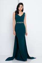Terani Couture - 1721e4130 Ornate V-neck Sheath Gown