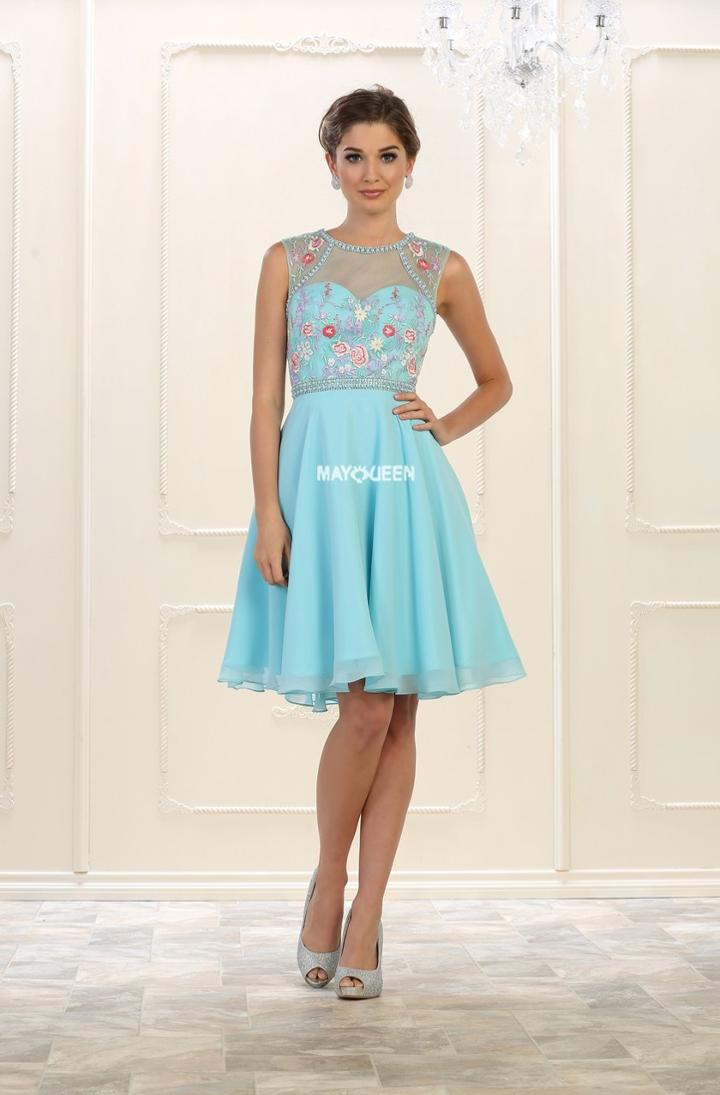 May Queen - Floral Detailed Illusion Jewel A-line Dress