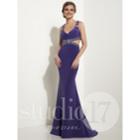 Studio 17 - Bead Embellished V-neck Jersey Trumpet Dress 12637