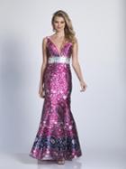 Dave & Johnny - 3199 Multi-colored Print Deep V-neck Trumpet Dress