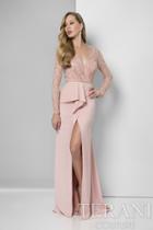 Terani Evening - Captivating V-neck Long Sleeve Polyester Trumpet Skirt Gown 1611m0635