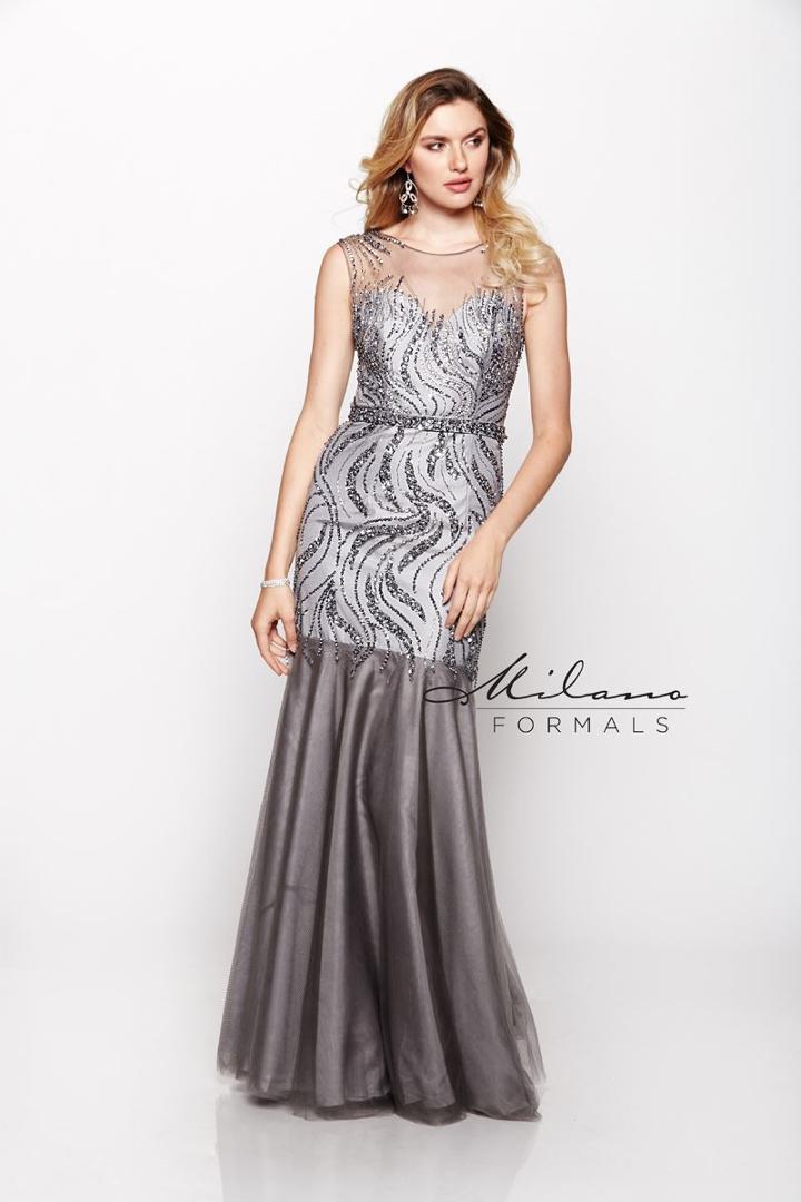 Milano Formals - Stunning Trumpet Gown With Beads And Sheers E1907