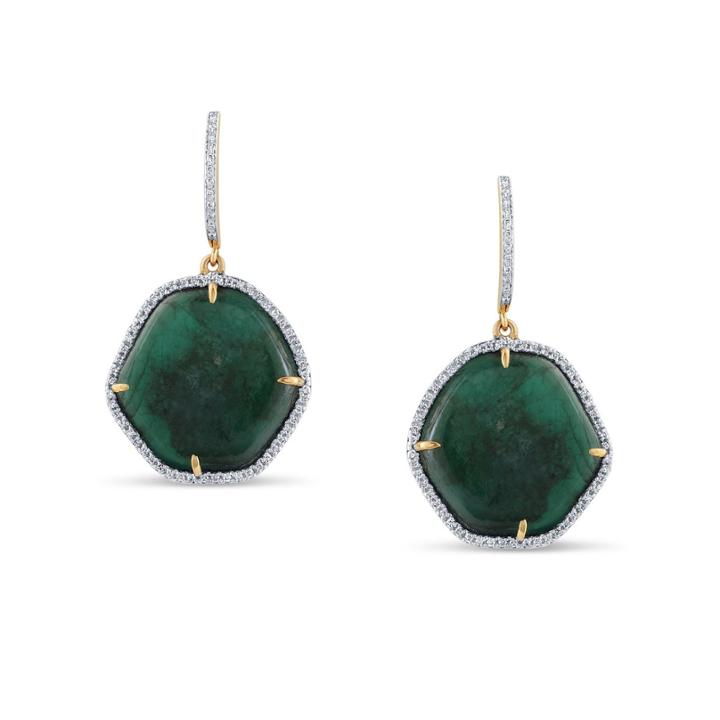Tresor Collection - 18k Yellow Gold Earring With Emerald Slice & Diamond 1327863236