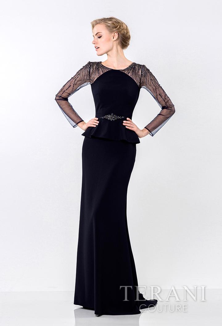 Terani Evening - Ornate Crepe Mesh Sheath Gown 1522m0655b