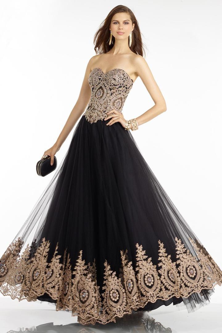 Alyce Paris - 6596 Metallic Lace Appliqued Strapless Tulle Gown