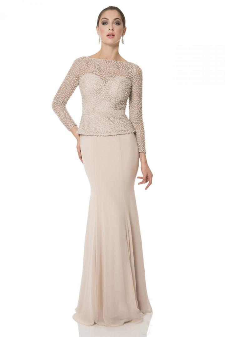 Terani Couture - Pearl Encrusted Illusion Neck Fit And Flare Mother Of The Bride Gown 1611m0628a