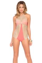 Luli Fama - Starfish Wishes Gold Net Illusion High Halter 1pc In Gold Fire Coral (l475780)