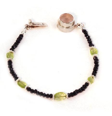 Lori Kaplan Jewelry - Black Spinel With Peridot And Pink Quartz Clasp Bracelet