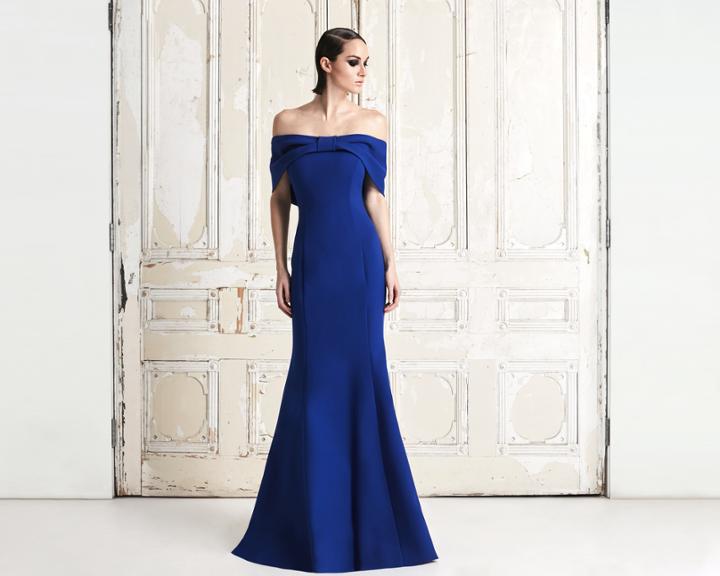 Daymor Couture - 767 Draping Ribbon Paneled Off Shoulder Gown
