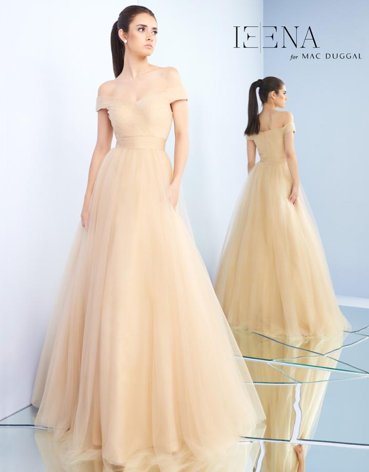 Ieena Duggal - 48778i Tulle Off Shoulder A-line Evening Gown