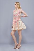 Nox Anabel - 6311 Long Sleeves Floral Embellished Short Dress