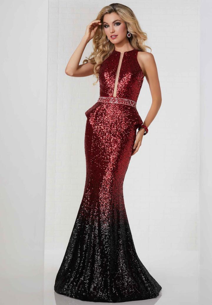 Tiffany Homecoming - 46126 Peplum Ornate Ombre Sequined Mermaid Gown