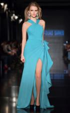 Mnm Couture - 2245 Sleeveless Ruched Long Gown With Slit