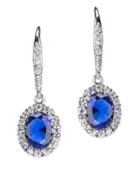 Cz By Kenneth Jay Lane - Sapphire Oval Pave Halo Pierced Earring